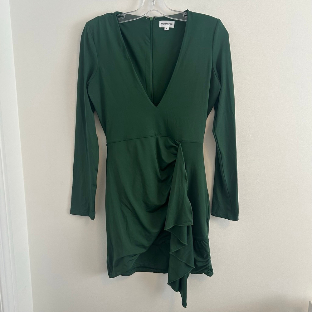 Superdown Martyna Deep V Mini Dress Emerald Green Size Medium - Picture 3 of 13